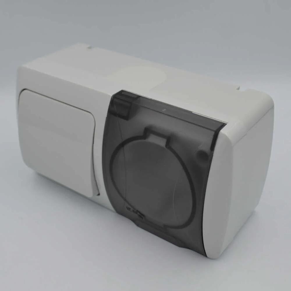 Вимикач EL-BI EVA сірий 1кл + Розетка з заземленням з кришкою IP54 (554-011500-920)