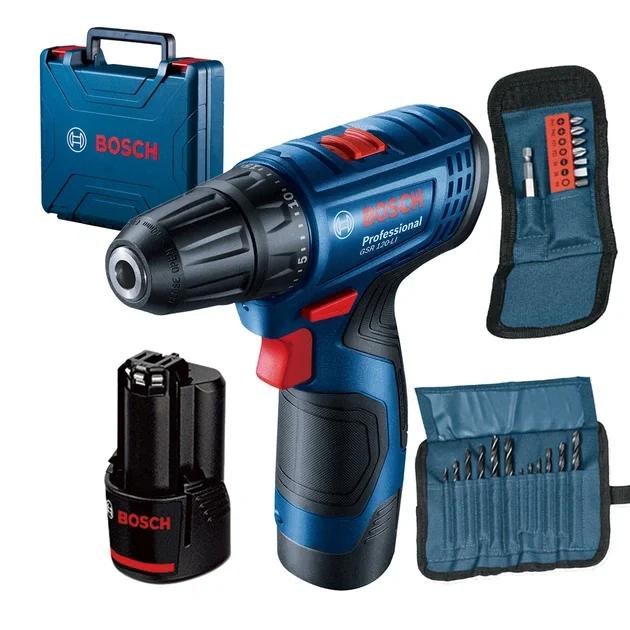 Шурупокрут акум. BOSCH GSR 120-LI 12В 2*2Ah та  набір біт і набір сверл BOSCH