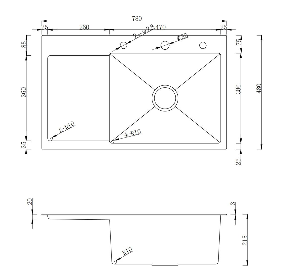 Мийка для кухні інтегрована VENTA Gray 780x480 BVM7848G