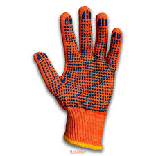 W.Рукавиці трикотажні оранжеві з синім ПВХ малюнком "КРАПКА", розмір 10 «WoffMann»