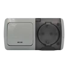 Вимикач EVA св-сірий 1кл накл+ роз 1на з/з з криш ІР54